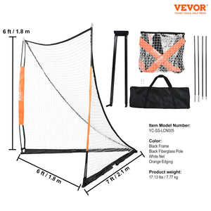 Lacrosse Goal 1.8x1.8m | Portable Lacrosse Net with Carry Bag | Fibreglass Rod Training Goal | Easy Setup for Youth & Adult Practice
