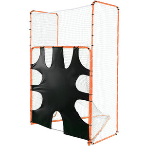 3-in-1 Lacrosse Goal with Backstop & Target 3.7x2.7m | Steel Frame Training Net | Backyard Rebounder for Youth & Adult Practice | Orange