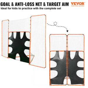 3-in-1 Lacrosse Goal with Backstop & Target 3.7x2.7m | Steel Frame Training Net | Backyard Rebounder for Youth & Adult Practice | Orange
