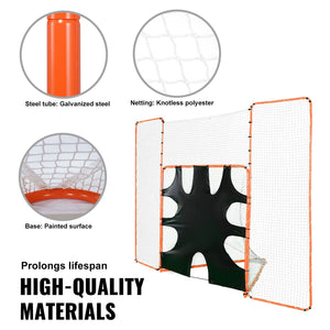 3-in-1 Lacrosse Goal with Backstop & Target 3.7x2.7m | Steel Frame Training Net | Backyard Rebounder for Youth & Adult Practice | Orange