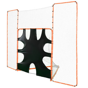 3-in-1 Lacrosse Goal with Backstop & Target 3.7x2.7m | Steel Frame Training Net | Backyard Rebounder for Youth & Adult Practice | Orange