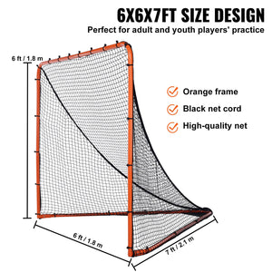 Lacrosse Goal 1.8x1.8m | Folding Steel Frame Training Net | Quick Setup Portable Backyard Goal for Youth & Adult Practice | Orange