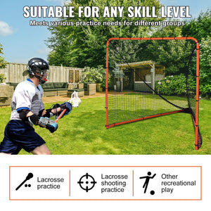 Lacrosse Goal 1.8x1.8m | Folding Steel Frame Training Net | Quick Setup Portable Backyard Goal for Youth & Adult Practice | Orange