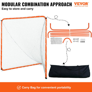 Lacrosse Goal 6x6ft | Steel Frame Training Net with Carry Bag | Portable Backyard Practice Goal for Youth & Adult Lacrosse | Orange