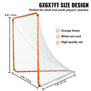 Lacrosse Goal 6x6ft | Steel Frame Training Net with Carry Bag | Portable Backyard Practice Goal for Youth & Adult Lacrosse | Orange