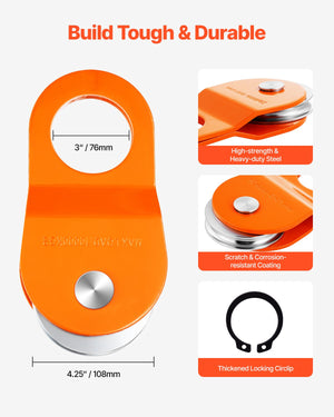 Snatch Block 10 Ton | Recovery Winch Pulley 22,000 lbs Capacity | For Off-Road ATV UTV