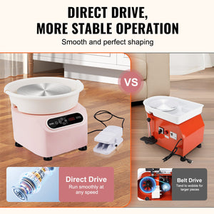 Pottery Wheel 11 Inch Pink | 350W Electric Pottery Forming Machine with Foot Pedal & LCD Touch Screen | Direct Drive Ceramic Wheel with Tools | DIY Art Craft