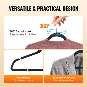 Velvet Hangers | 50-Pack Black Non-Slip with Swivel Hook