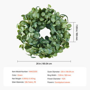 Decorative Wreath | 66cm Green Eucalyptus Leaves | Year-Round Home Decor