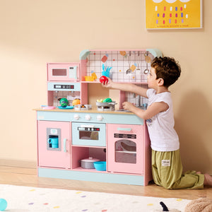 Kids Kitchen Playset | Pink Pretend Cooking Toy with 24 Accessories