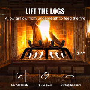 Fireplace Log Grate 18" | Heavy Duty Steel with 6 Support Legs | Indoor & Outdoor Firewood Rack