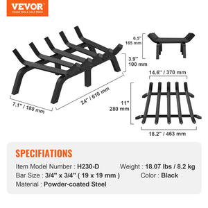 Fireplace Log Grate 609mm | Heavy Duty 6-Leg Steel Firewood Rack