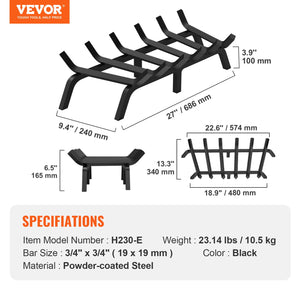Fireplace Log Grate 685mm | Heavy Duty 6-Leg Steel Firewood Rack