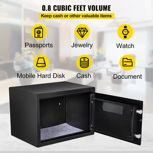 Safe Box 0.8 cu.ft | Fingerprint & Digital Keypad Security Safe with Keys | Q235 Steel | For Cash, Jewellery, Documents & Pistols