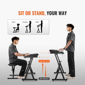 Z-Style Piano Keyboard Stand & Bench | Adjustable Height & Width | 250lbs Capacity | Fits 54-88 Key Digital Pianos