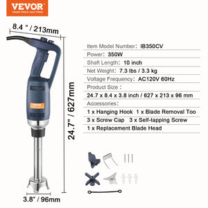 Commercial Immersion Blender 350W | Heavy Duty Hand Mixer for Soups & Sauces | Ergonomic Grip & Stainless Steel Shaft