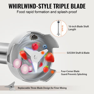 Commercial Immersion Blender 500W | Heavy Duty Hand Mixer for Soups & Sauces | Stainless Steel Shaft