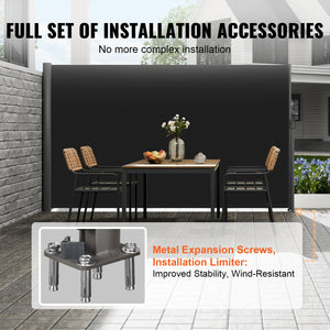 Retractable Side Awning | 160x300cm Black Aluminum Privacy Screen | Waterproof UV30+ Patio, Balcony & Backyard Divider
