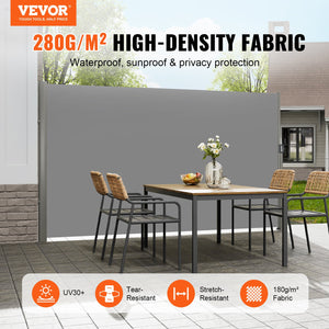 Retractable Side Awning | 180x300cm Gray Aluminum Privacy Screen | Waterproof UV30+ Patio, Balcony Divider