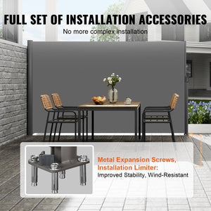 Retractable Side Awning | 180x300cm Gray Aluminum Privacy Screen | Waterproof UV30+ Patio, Balcony Divider