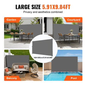 Retractable Side Awning | 180x300cm Gray Aluminum Privacy Screen | Waterproof UV30+ Patio, Balcony Divider