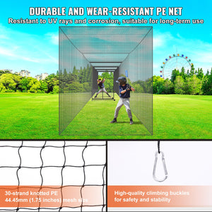Baseball Batting Net | Professional Softball Baseball Hitting Training Net | Portable Practice Pitching Cage Net with Door & Carry Bag | Heavy Duty Enclosed PE Netting 2133cm | Net Only