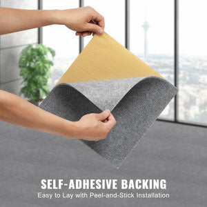 Peel & Stick Carpet Tiles 12 Pack | Self-Adhesive Floor Squares | Light Gray | Indoor & Outdoor