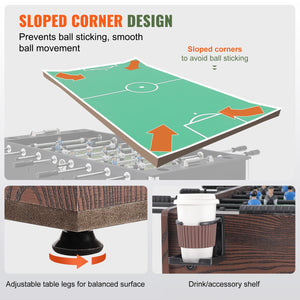 Foosball Table 48 Inch | Standard Indoor Soccer Table with 2 Balls & Cup Holders | Full Size Home & Game Room Play Set
