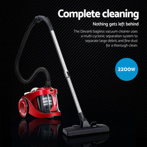 Devanti Bagless Vacuum Cleaner Cleaners Cyclone Cyclonic Vac HEPA Filter Car Home Office 2200W Red