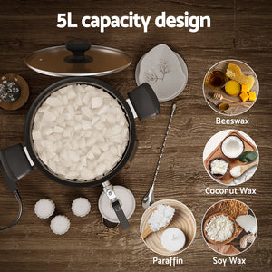 Devanti Wax Melter | 5L | Candle Making | 1200W | Melting Pot Furnace | Quick Pour Spout | Soy Soap