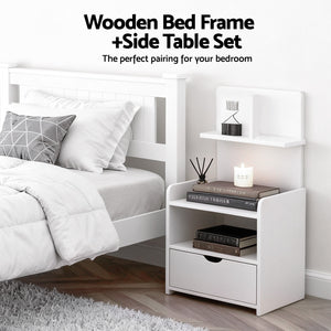 King Single Bed & Side Table Set | White Finish | Bedroom Set B