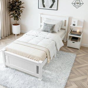 King Single Bed & Side Table Set | White Finish | Bedroom Set B