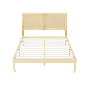 Queen Bed Frame | Rattan Headboard | Wooden Bed Base | BRUNO