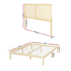 Queen Bed Frame | Rattan Headboard | Wooden Bed Base | BRUNO