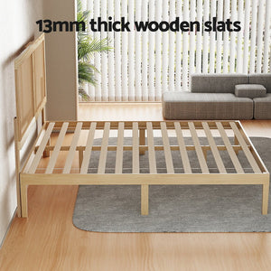 Queen Bed Frame | Rattan Headboard | Wooden Bed Base | BRUNO