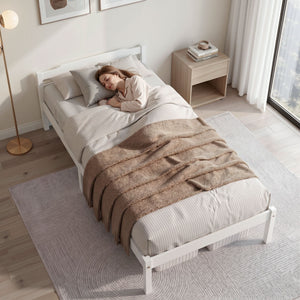 Artiss Bed Frame Single Size Wooden Mattress Base Timber Platform White