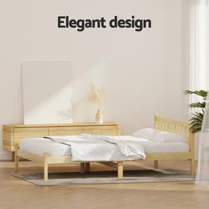 Artiss Bed Frame Wooden Double Size Bed Base Pine Timber Mattress Foundation Oak