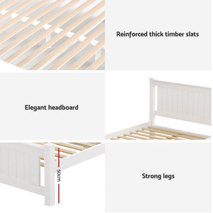 King Single Bed Frame | Wooden Platform | 2 Storage Drawers | White | RIO