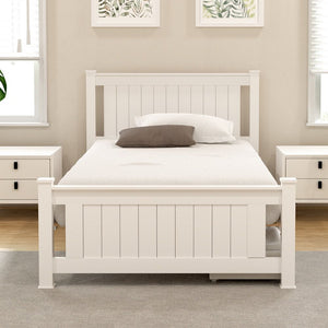 King Single Bed Frame | Wooden Platform | 2 Storage Drawers | White | RIO