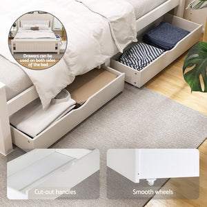 Queen Bed Frame | Wooden Platform | 2 Storage Drawers | White | RIO