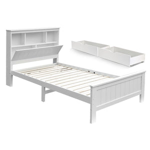 Artiss Bed Frame | King Single | Wooden | 2 Storage Drawers | White