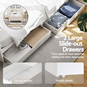 Artiss Bed Frame | King Single | Wooden | 2 Storage Drawers | White