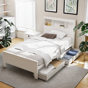 Artiss Bed Frame | King Single | Wooden | 2 Storage Drawers | White