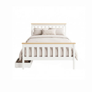Double Bed Frame | Wooden Platform with 2 Storage Drawers | White PONY Design