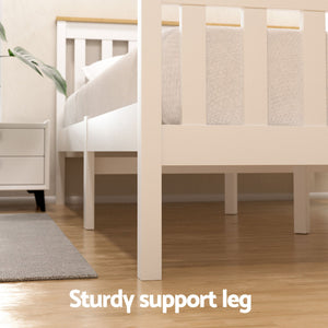 Double Bed Frame | Wooden Platform with 2 Storage Drawers | White PONY Design