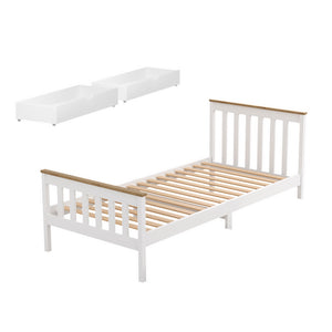 Single Bed Frame | Wooden Platform with 2 Storage Drawers | White PONY Design