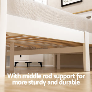 Single Bed Frame | Wooden Platform with 2 Storage Drawers | White PONY Design