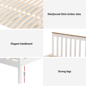 Single Bed Frame | Wooden Platform with 2 Storage Drawers | White PONY Design