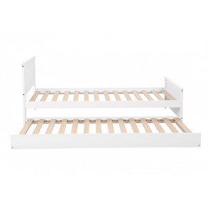 Artiss Single Bed Frame with Trundle Solid Wood Toddler Bunk Bed with Headboard White