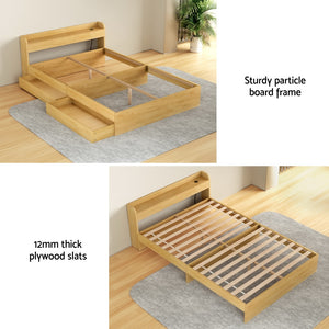 Artiss Bed Frame | Double Size | Charging Ports + 2 Drawers | AURA